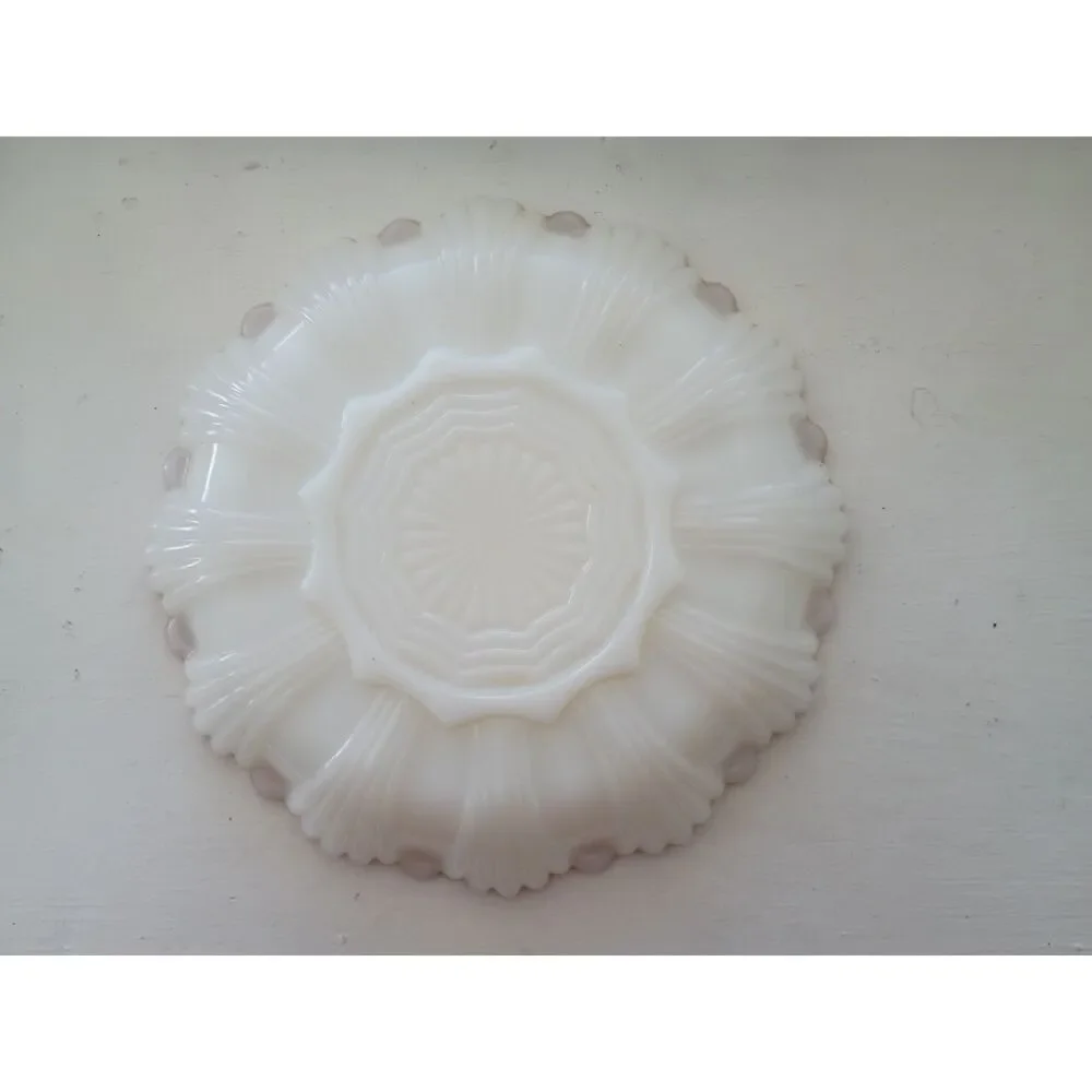 Vintage Anchor Hocking Milk Glass Egg Plate Gold Trim